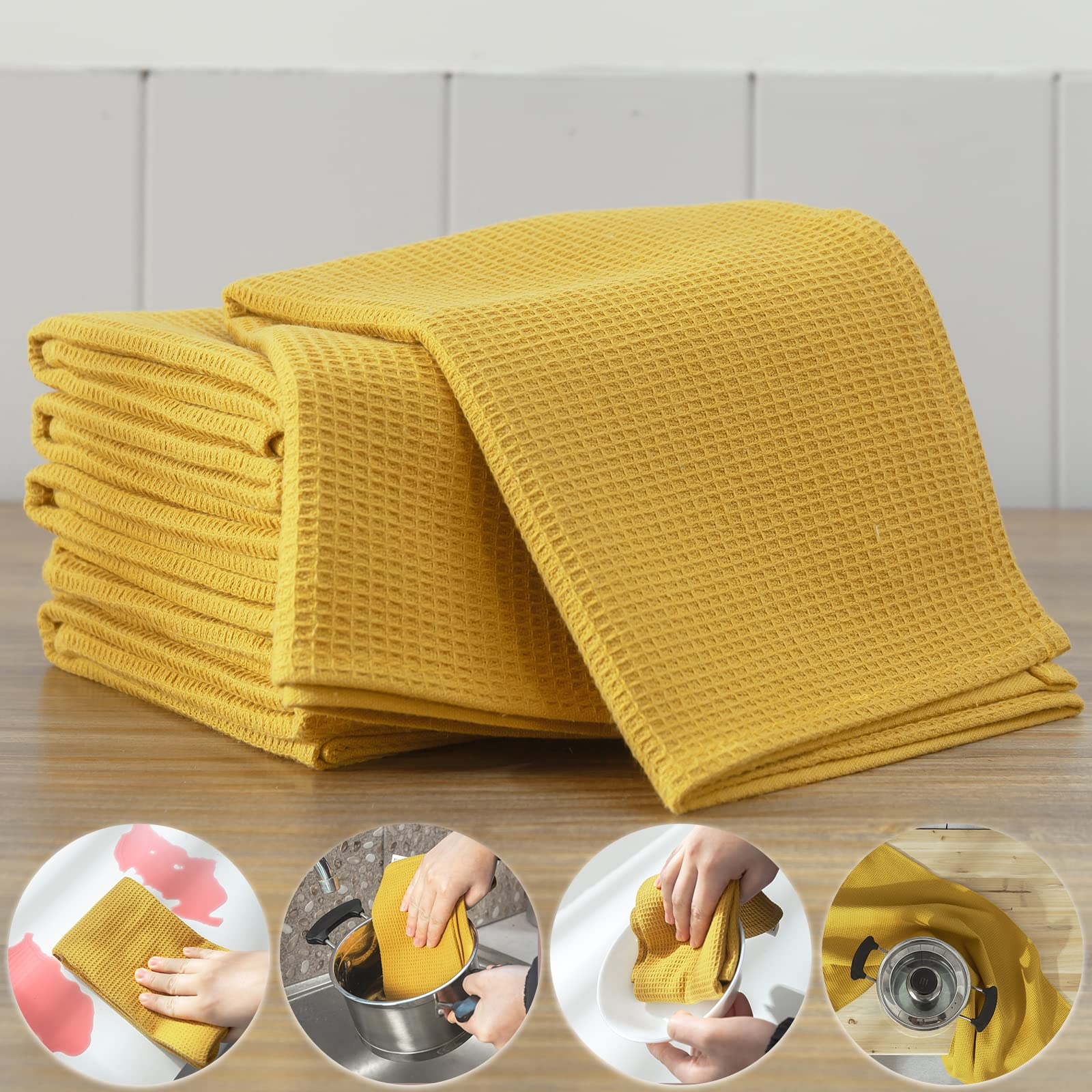 Quiltina Kitchen Towels 100% Cotton Absorbent Dish Towels Set, Waffle Weave Hand Towels, Ultra Soft Dish Drying Towels, Quick Dr